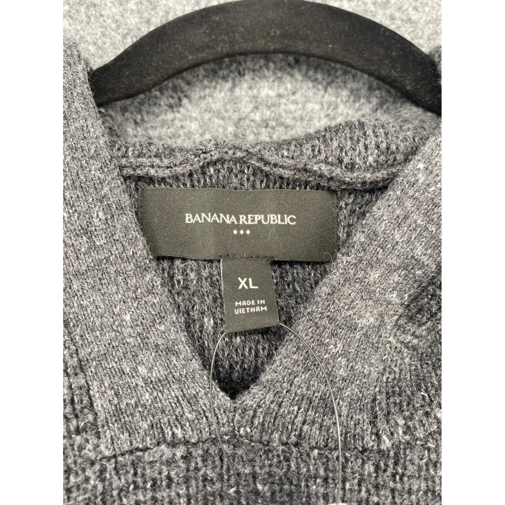 Banana Republic Hoodie Sweater Mens XL Gray Waffle Knit Pullover Recycled New